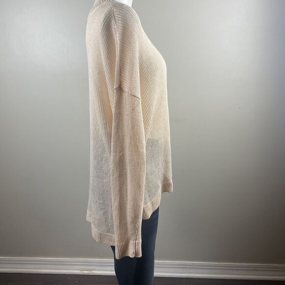 Eileen Fisher Ivory Organic Linen Size Medium Open Knit Sweater Boho Beach - Picture 5 of 10